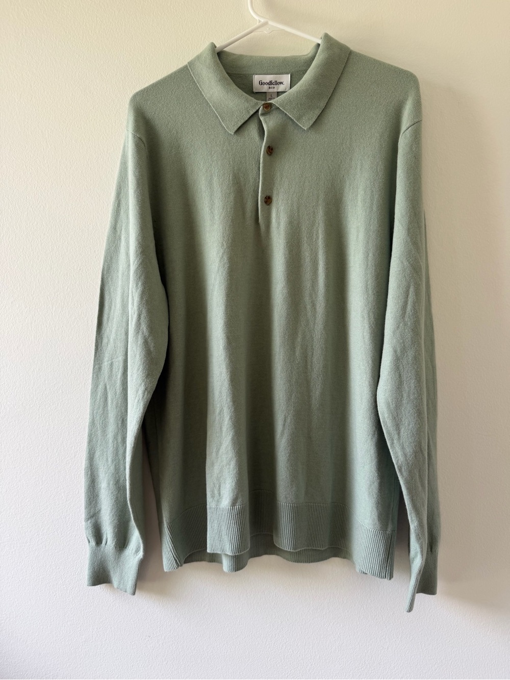 Men's collared cotton-blend sweater, sage